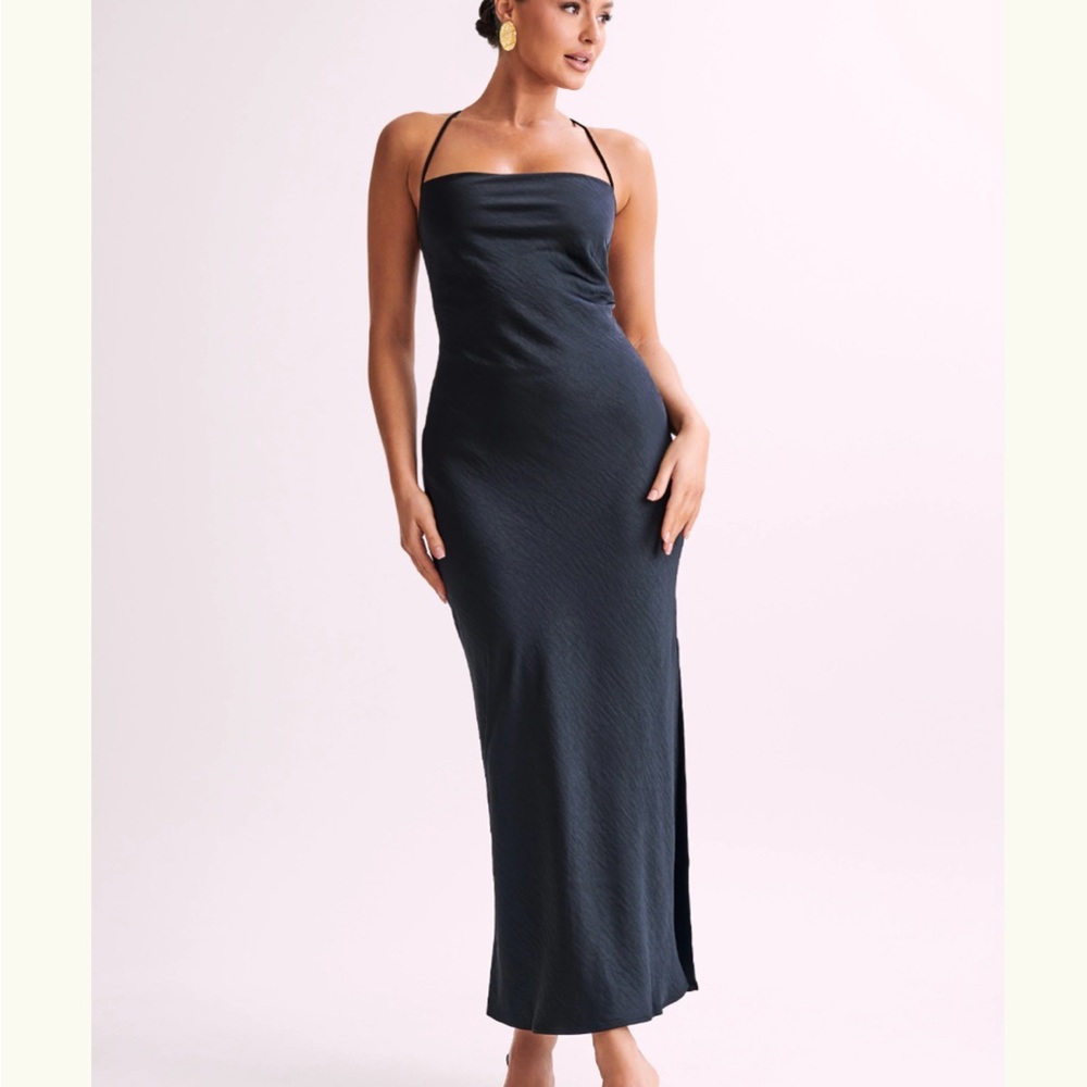 Meshki Sydney Straight Neck Slip Maxi Dress - Black
